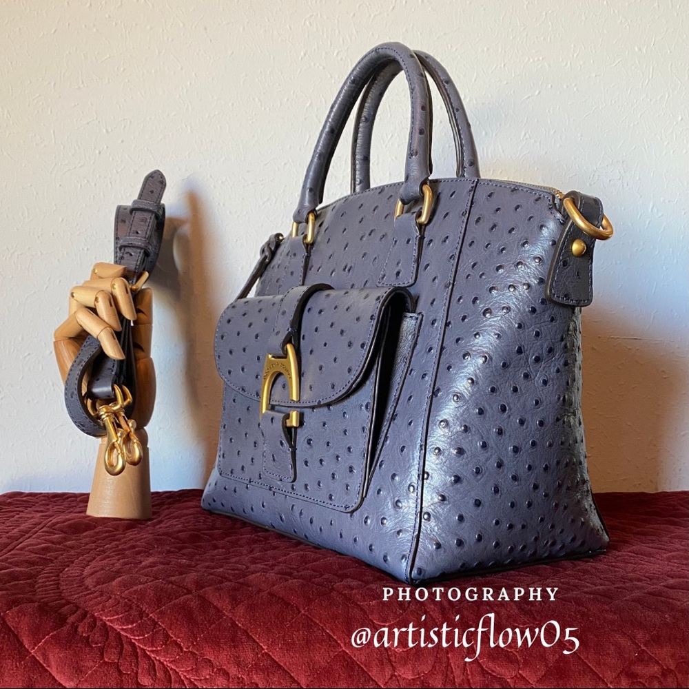 NEW Dooney&Bourke Steel Blue Ostrich Emerson Naomi - Picture 3 of 9